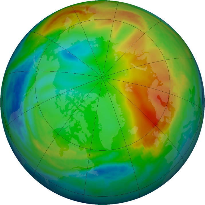 Arctic ozone map for 31 December 1990